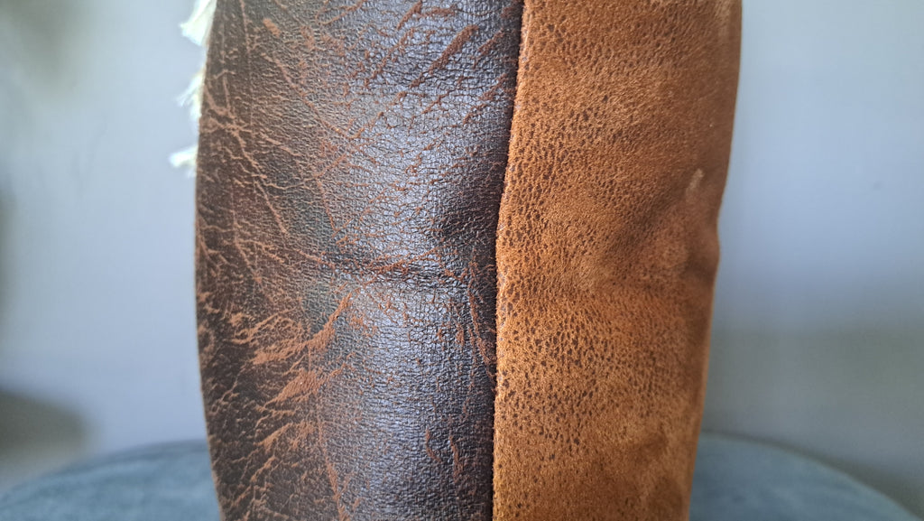 Brown Faux Leather Throw Pillow Cover with Tassels | Rustic Boho Cushion Cover