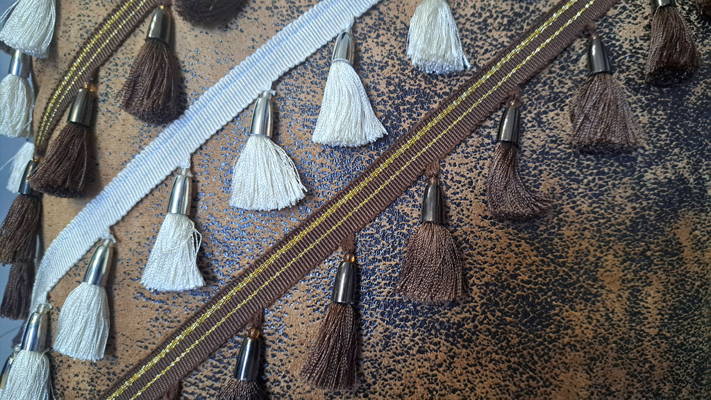 Earth Tone Speckled Faux Leather Pillow Cover with Tassels
