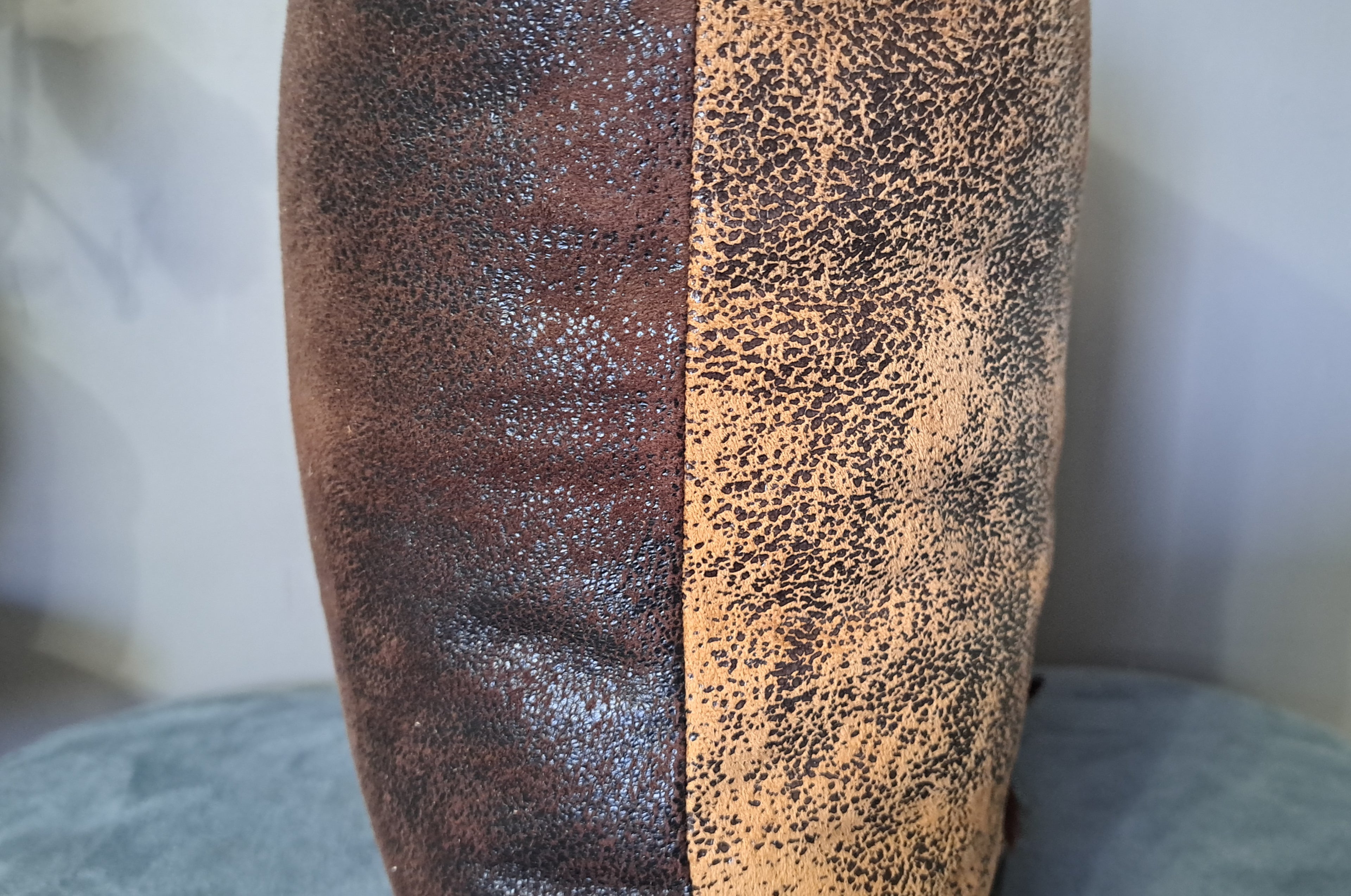 Earth Tone Speckled Faux Leather Pillow Cover with Tassels