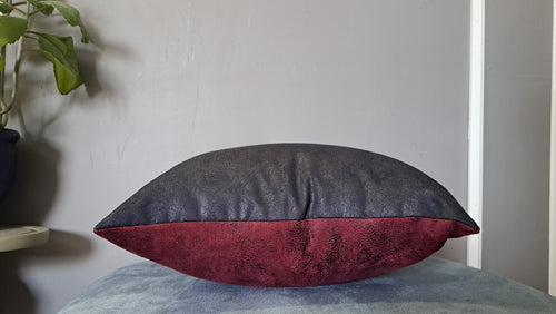 Burgundy & Black Faux Leather Pillow Cover – Textured Modern Accent 17x16