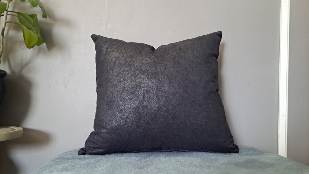 Burgundy & Black Faux Leather Pillow Cover – Textured Modern Accent 17x16