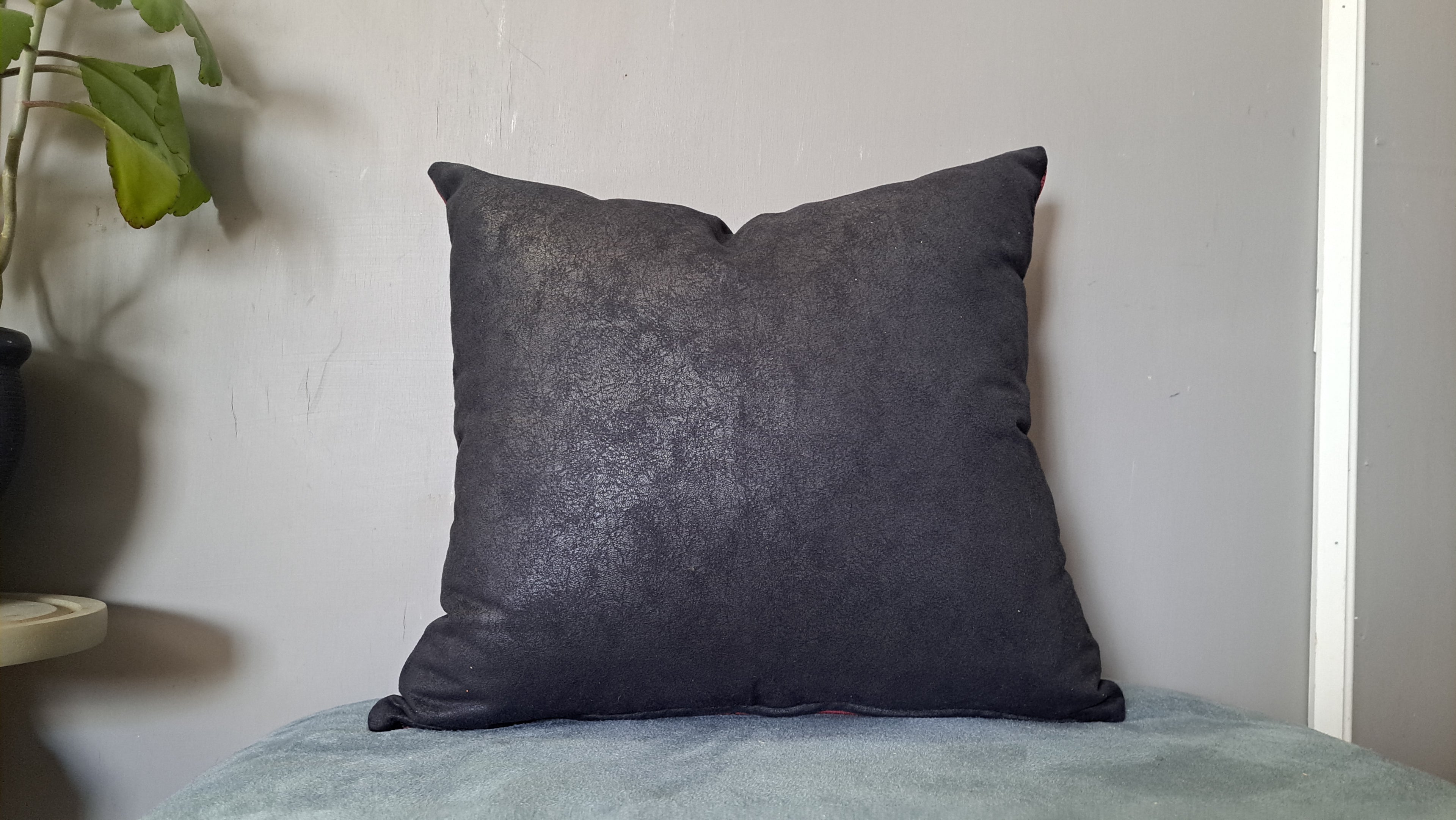 Burgundy & Black Faux Leather Pillow Cover – Textured Modern Accent 17x16