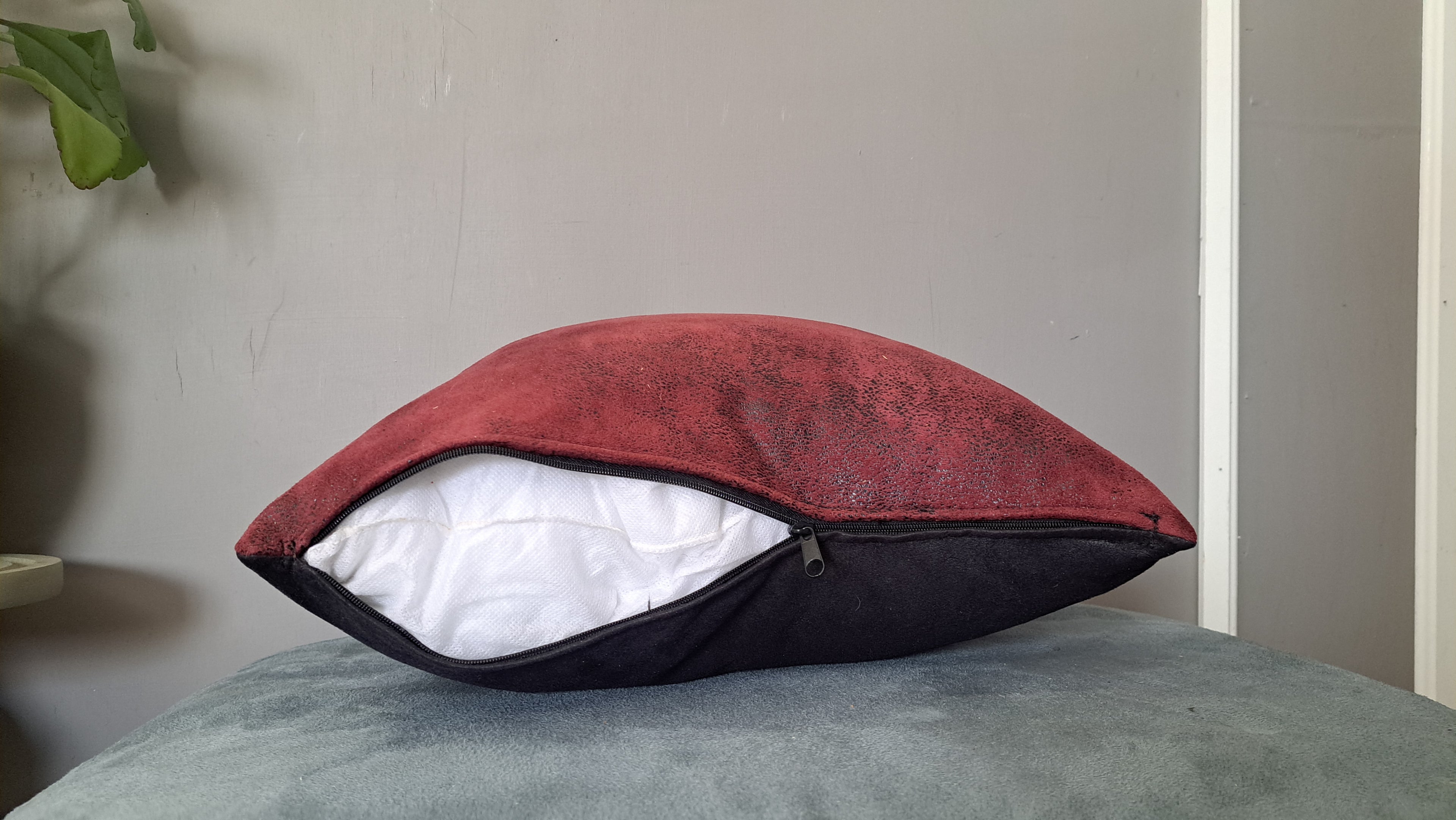 Burgundy & Black Faux Leather Pillow Cover – Textured Modern Accent 17x16