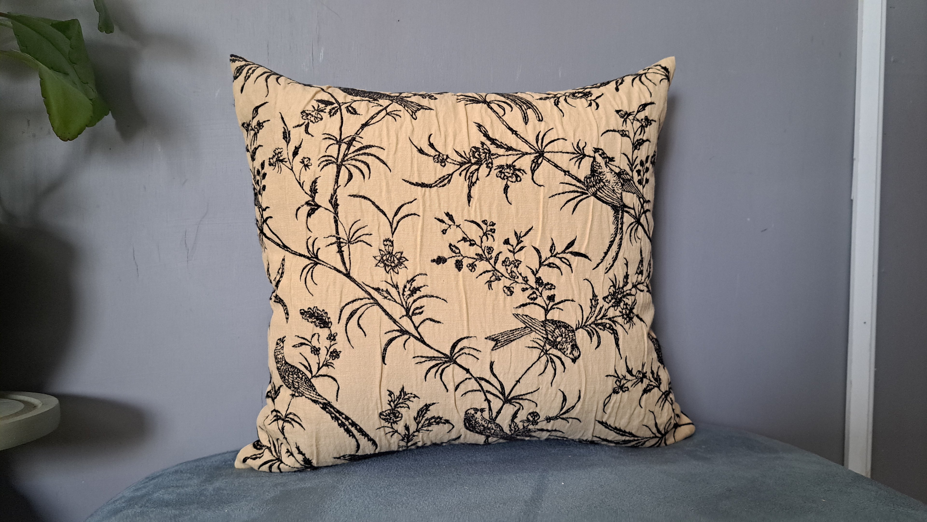 Birdsong Toile Style Pillow Cover – Cream & Black Classic-Inspired Accent 17x16