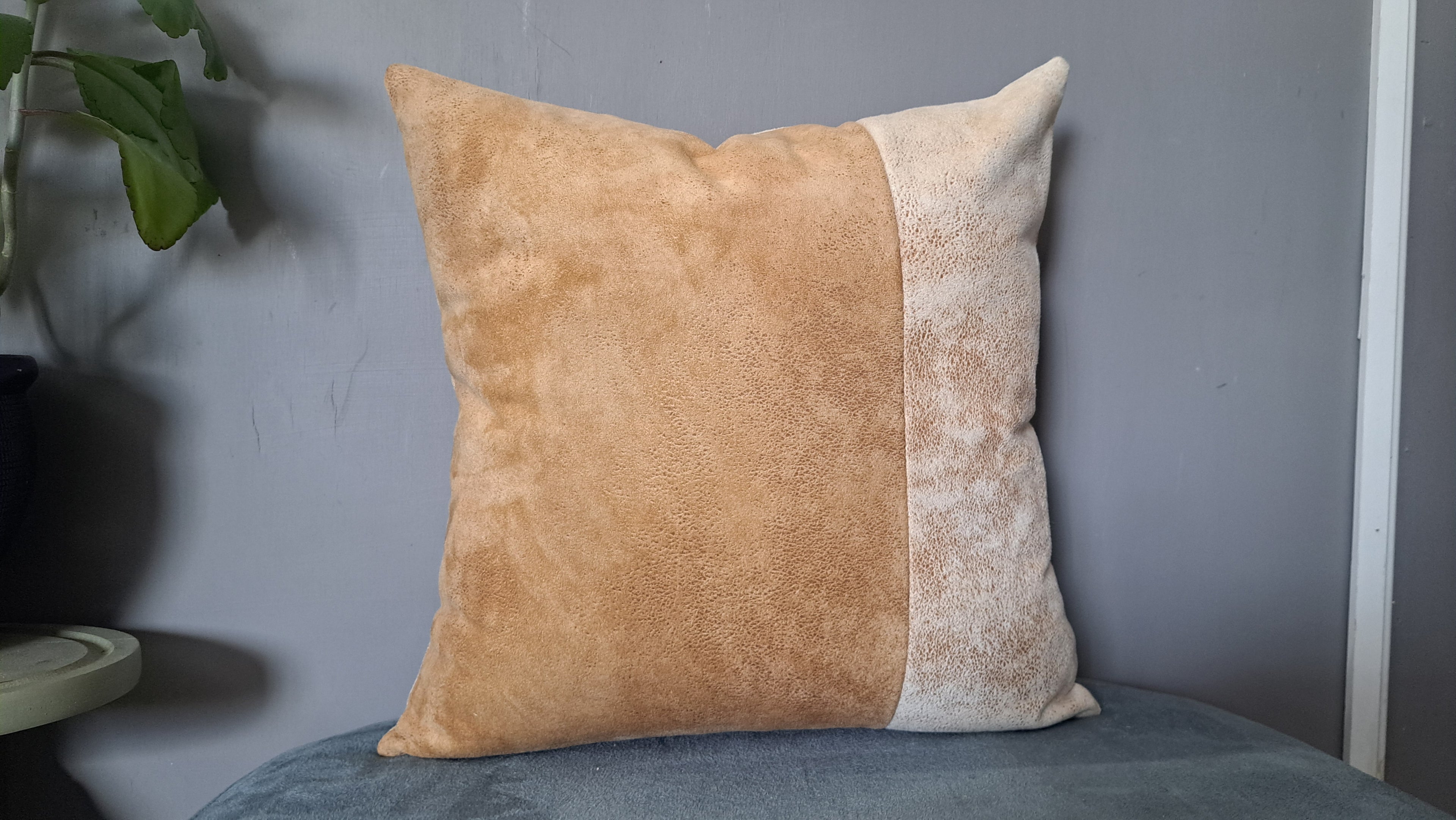 Neutral Two-Tone Faux Leather Pillow Cover – Modern Handcrafted Accent 17x17
