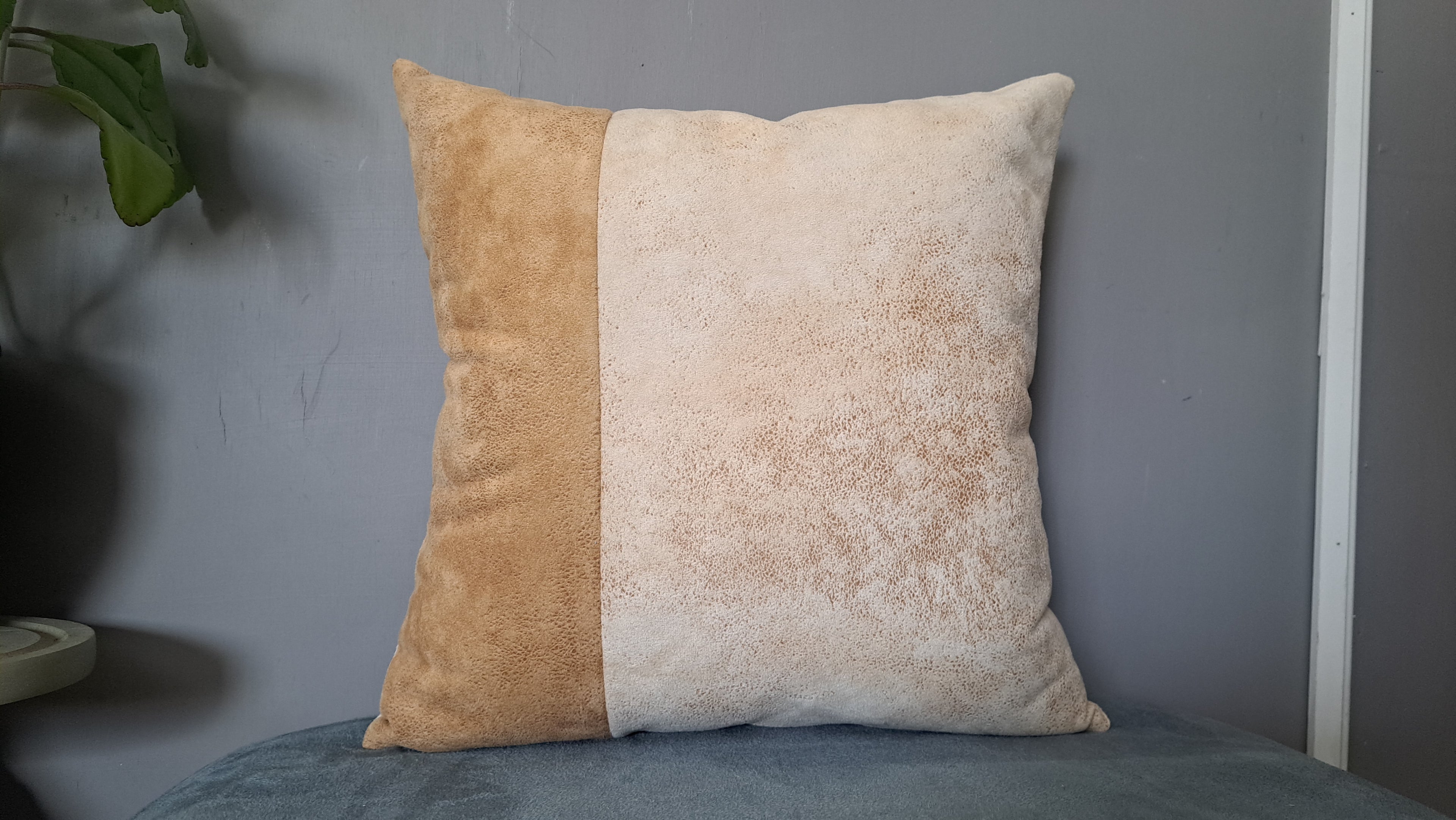 Neutral Two-Tone Faux Leather Pillow Cover – Modern Handcrafted Accent 17x17