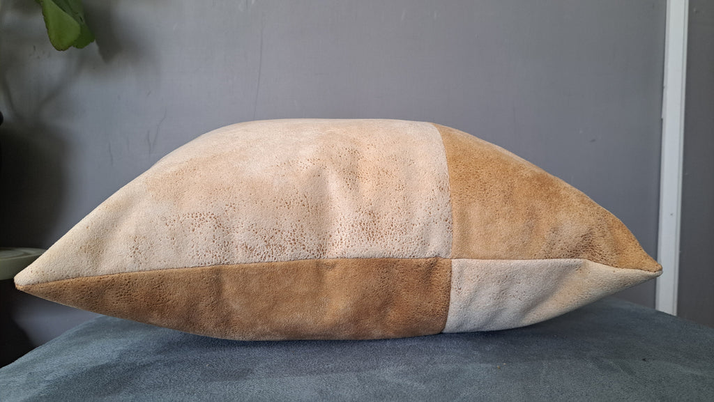 Neutral Two-Tone Faux Leather Pillow Cover – Modern Handcrafted Accent 17x17