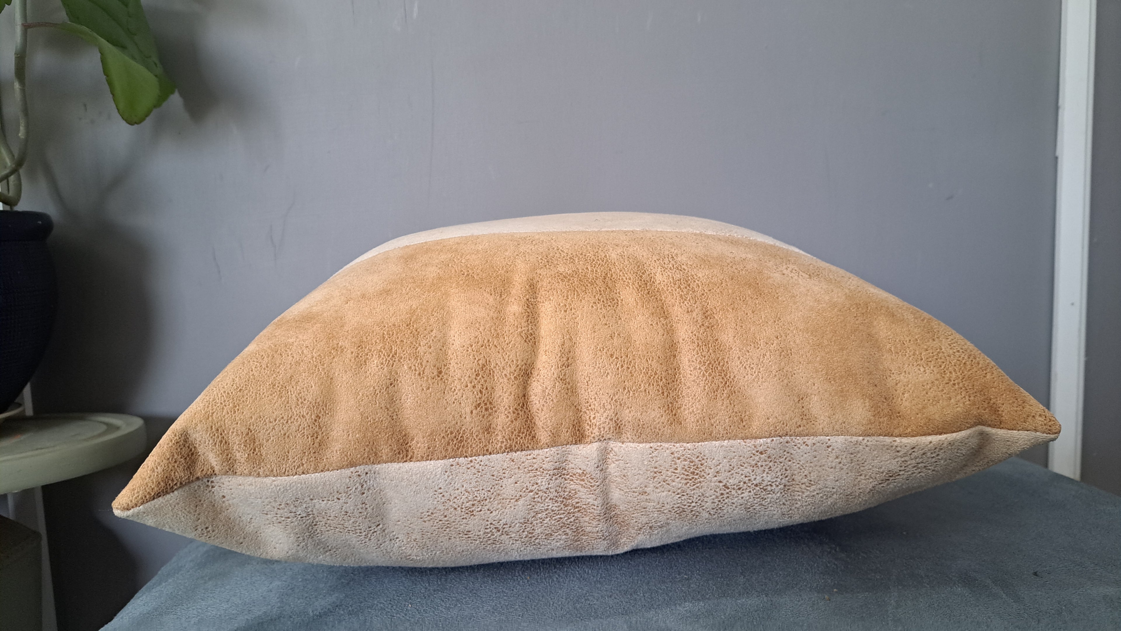 Neutral Two-Tone Faux Leather Pillow Cover – Modern Handcrafted Accent 17x17