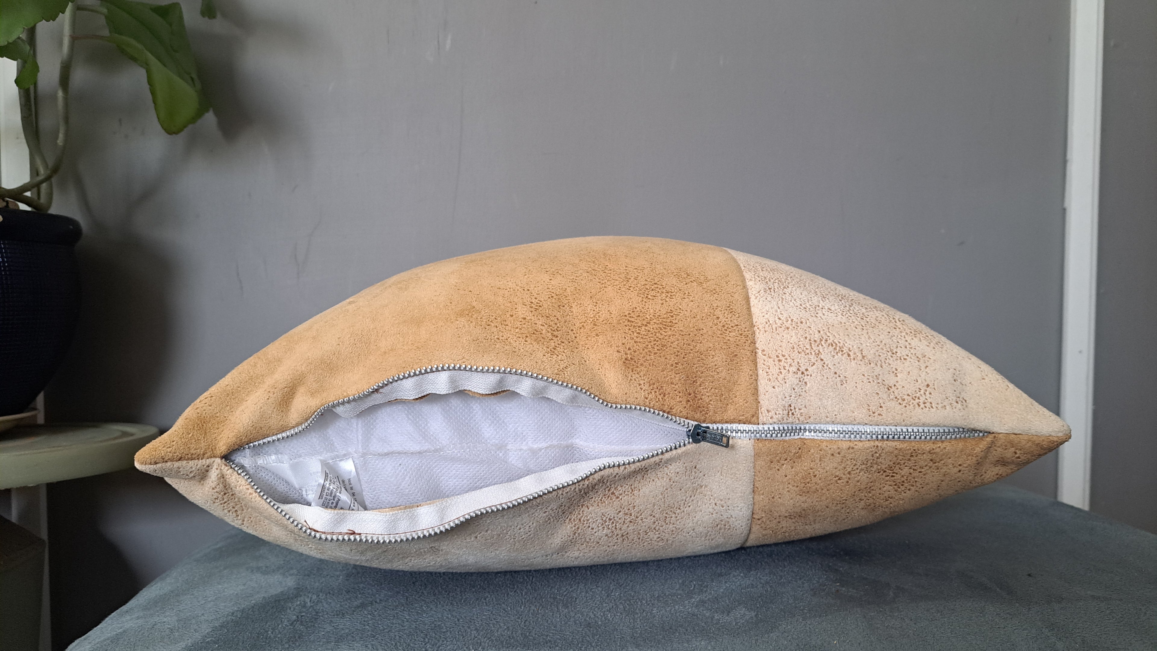 Neutral Two-Tone Faux Leather Pillow Cover – Modern Handcrafted Accent 17x17