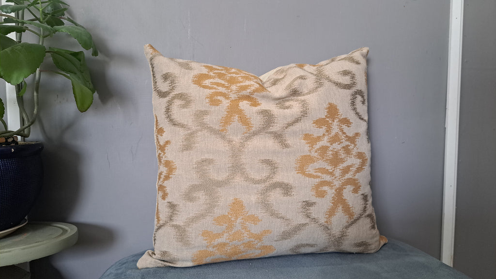 Neutral Batik Style Throw Pillow Cover – Beige & Soft Green Woven Cushion | 19” x 18”