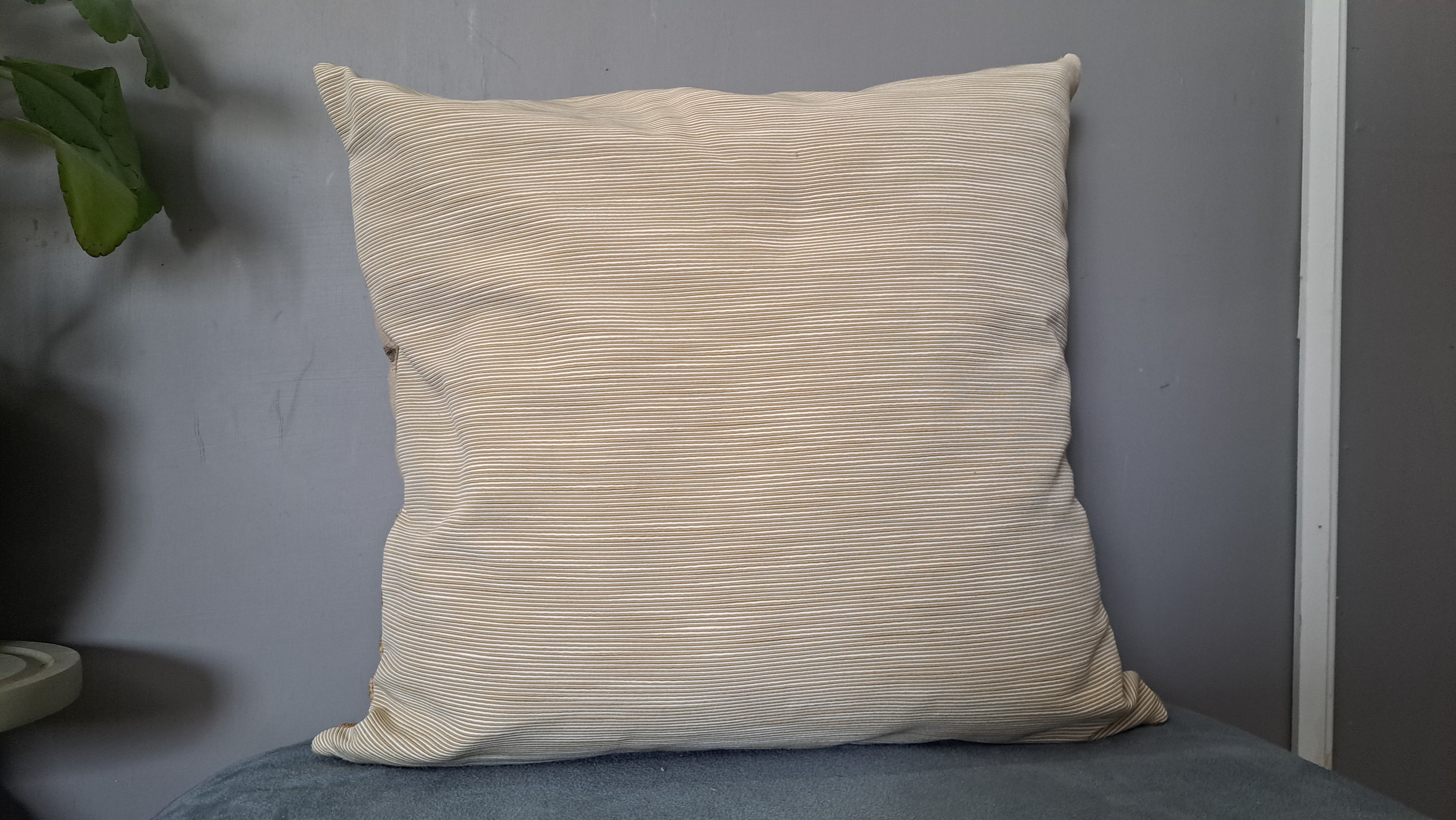 Neutral Batik Style Throw Pillow Cover – Beige & Soft Green Woven Cushion | 19” x 18”