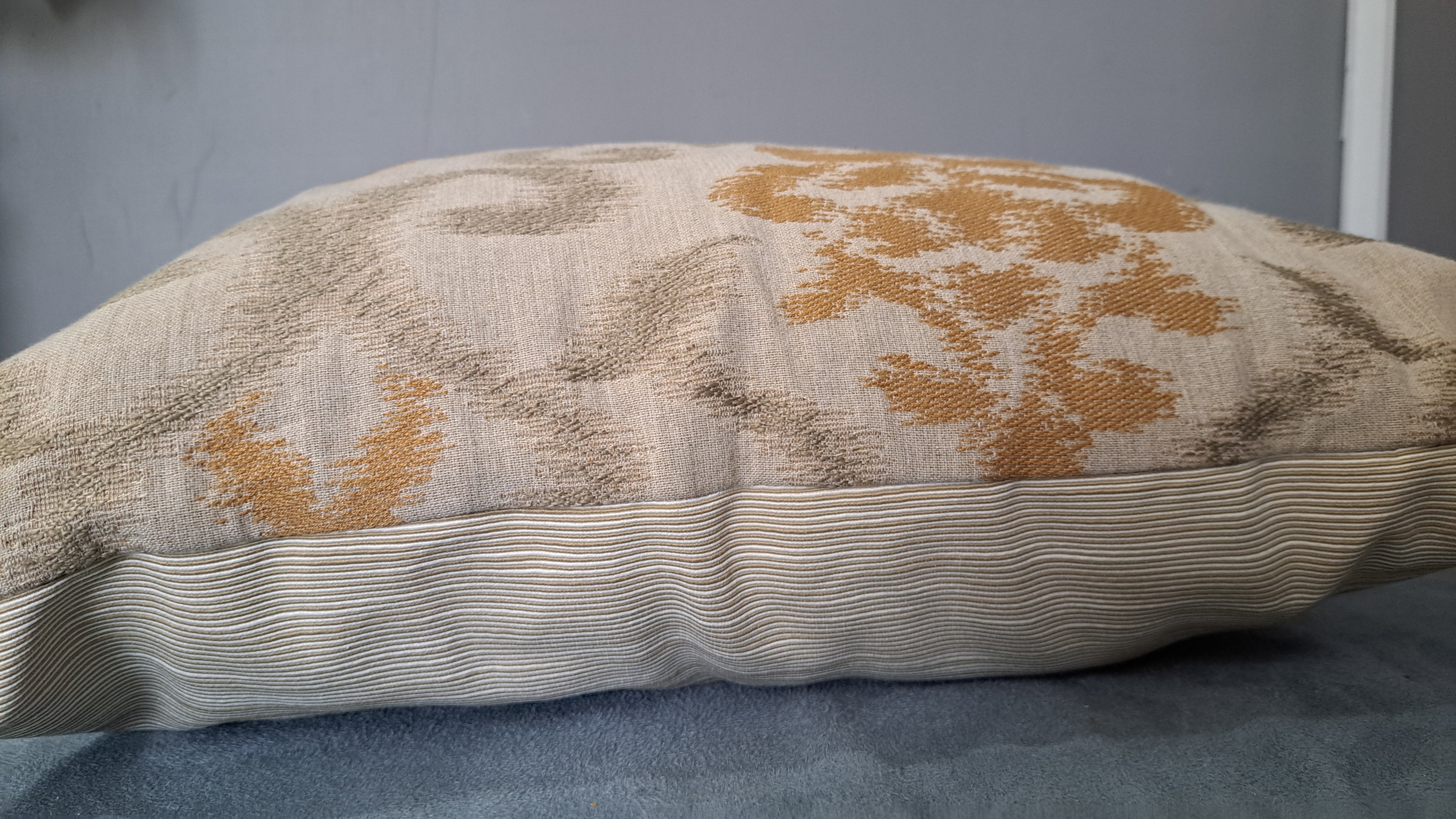 Neutral Batik Style Throw Pillow Cover – Beige & Soft Green Woven Cushion | 19” x 18”