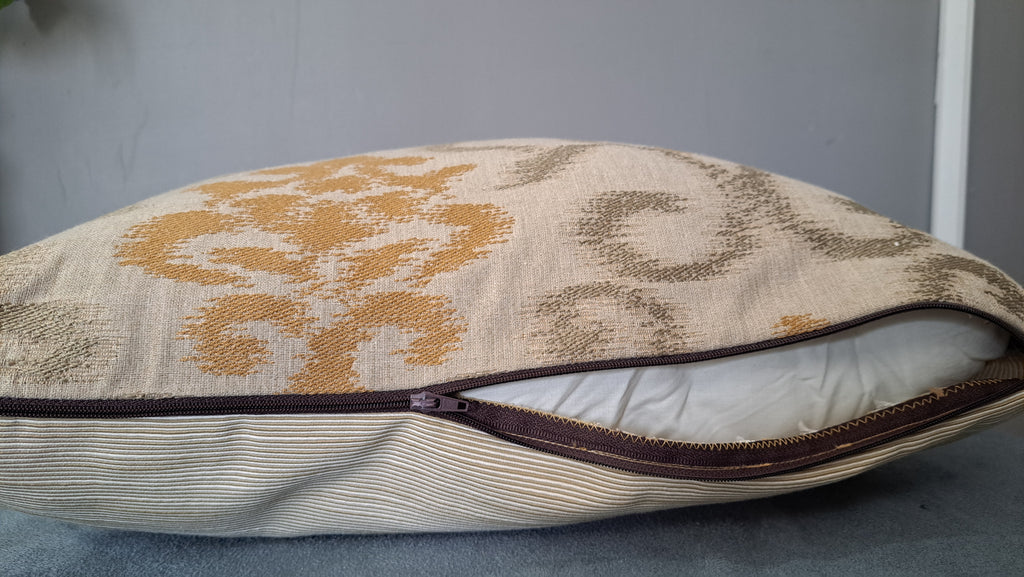 Neutral Batik Style Throw Pillow Cover – Beige & Soft Green Woven Cushion | 19” x 18”