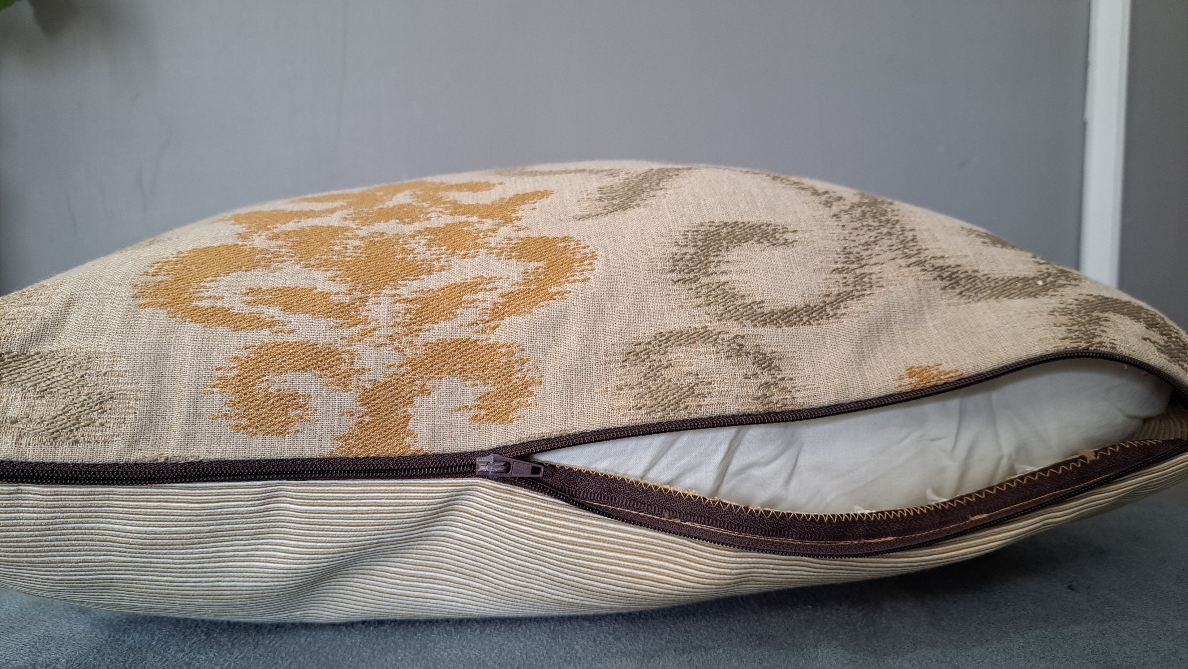 Neutral Batik Style Throw Pillow Cover – Beige & Soft Green Woven Cushion | 19” x 18”