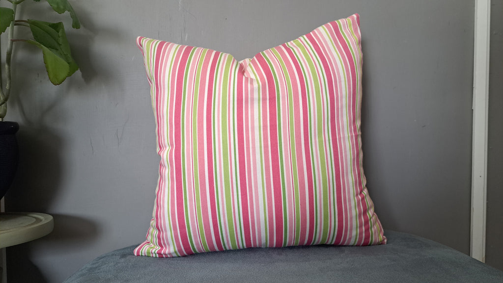 Multicolor Striped Pillow Cover with Paisley Back – 17” x 17” Cotton Blend Cushion | Reversible Boho Textile