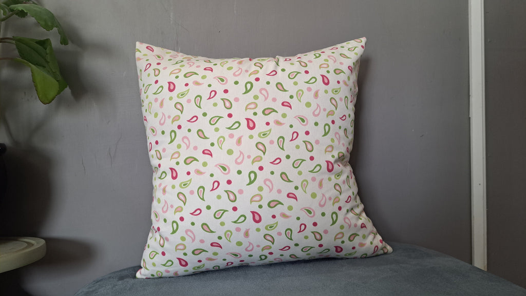 Multicolor Striped Pillow Cover with Paisley Back – 17” x 17” Cotton Blend Cushion | Reversible Boho Textile