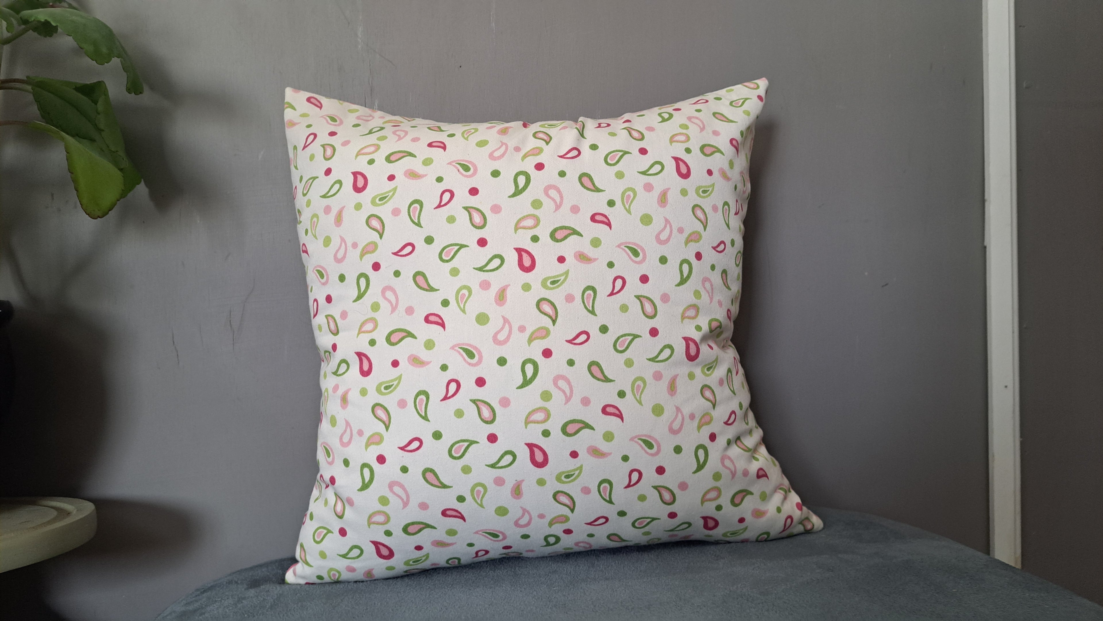 Multicolor Striped Pillow Cover with Paisley Back – 17” x 17” Cotton Blend Cushion | Reversible Boho Textile
