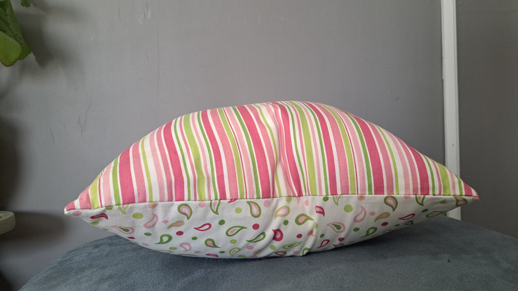 Multicolor Striped Pillow Cover with Paisley Back – 17” x 17” Cotton Blend Cushion | Reversible Boho Textile