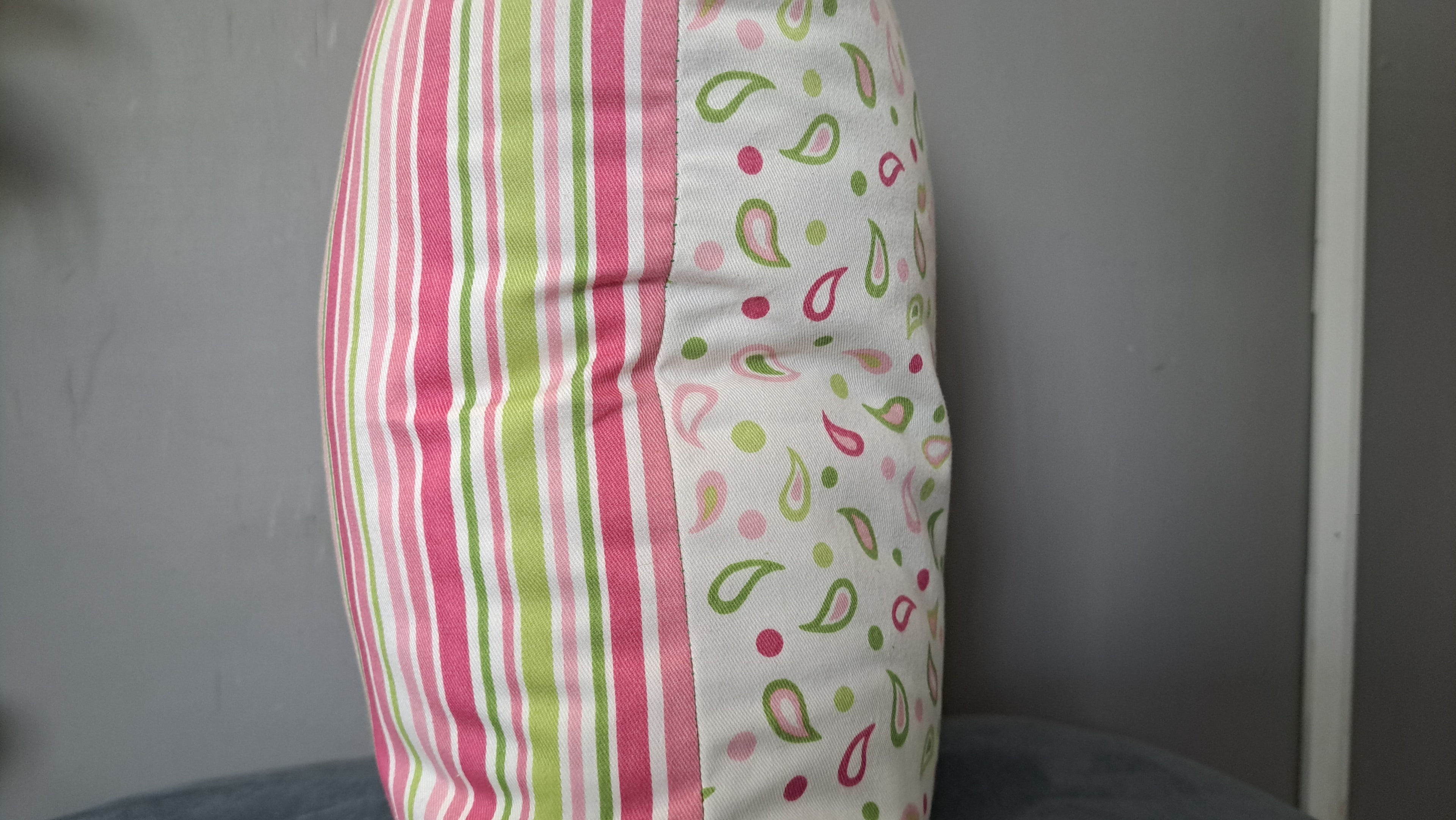 Multicolor Striped Pillow Cover with Paisley Back – 17” x 17” Cotton Blend Cushion | Reversible Boho Textile