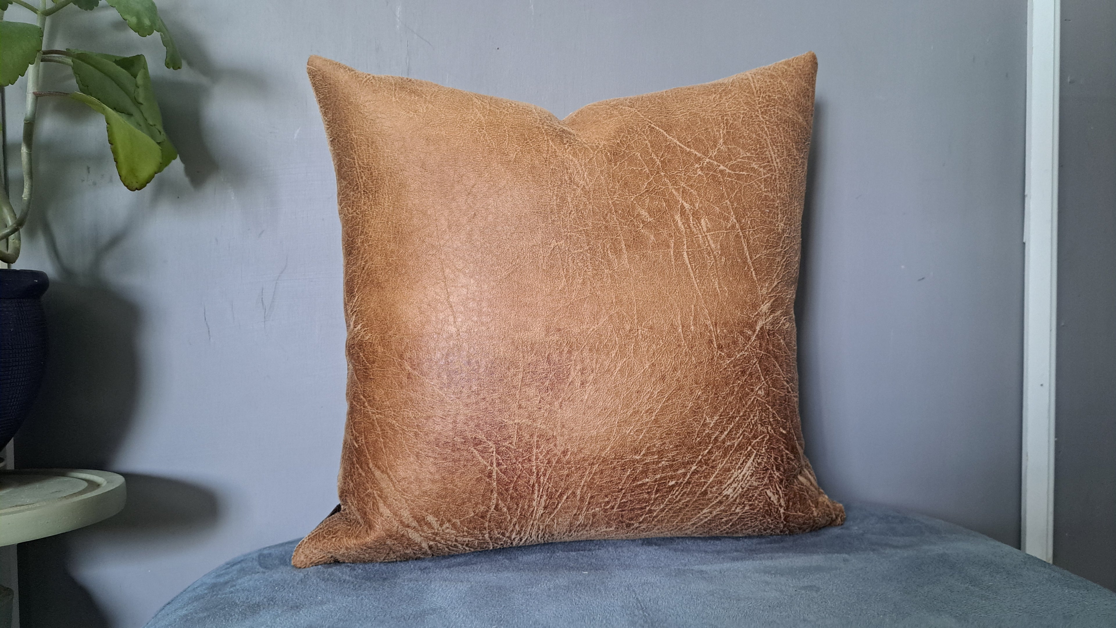 Crackled Faux Leather Pillow Cover – Neutral Ombre Handcrafted Accent 17x17