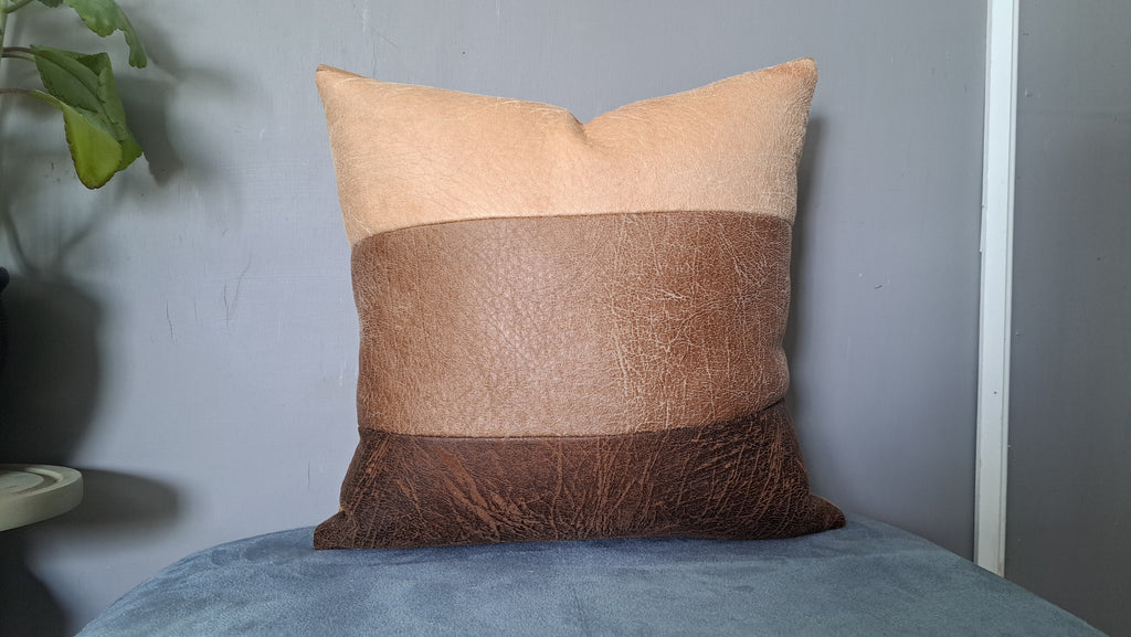 Crackled Faux Leather Pillow Cover – Neutral Ombre Handcrafted Accent 17x17