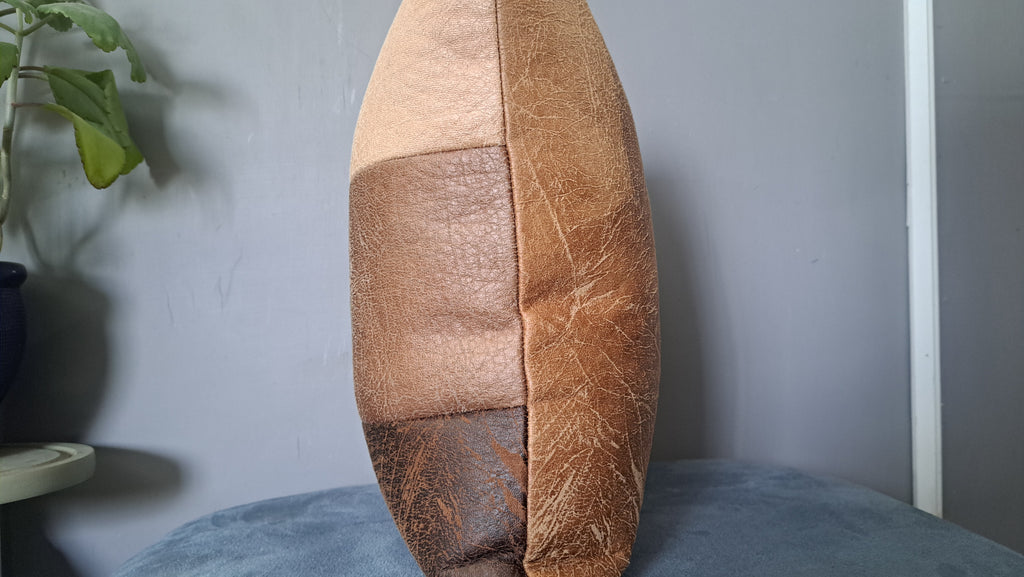 Crackled Faux Leather Pillow Cover – Neutral Ombre Handcrafted Accent 17x17