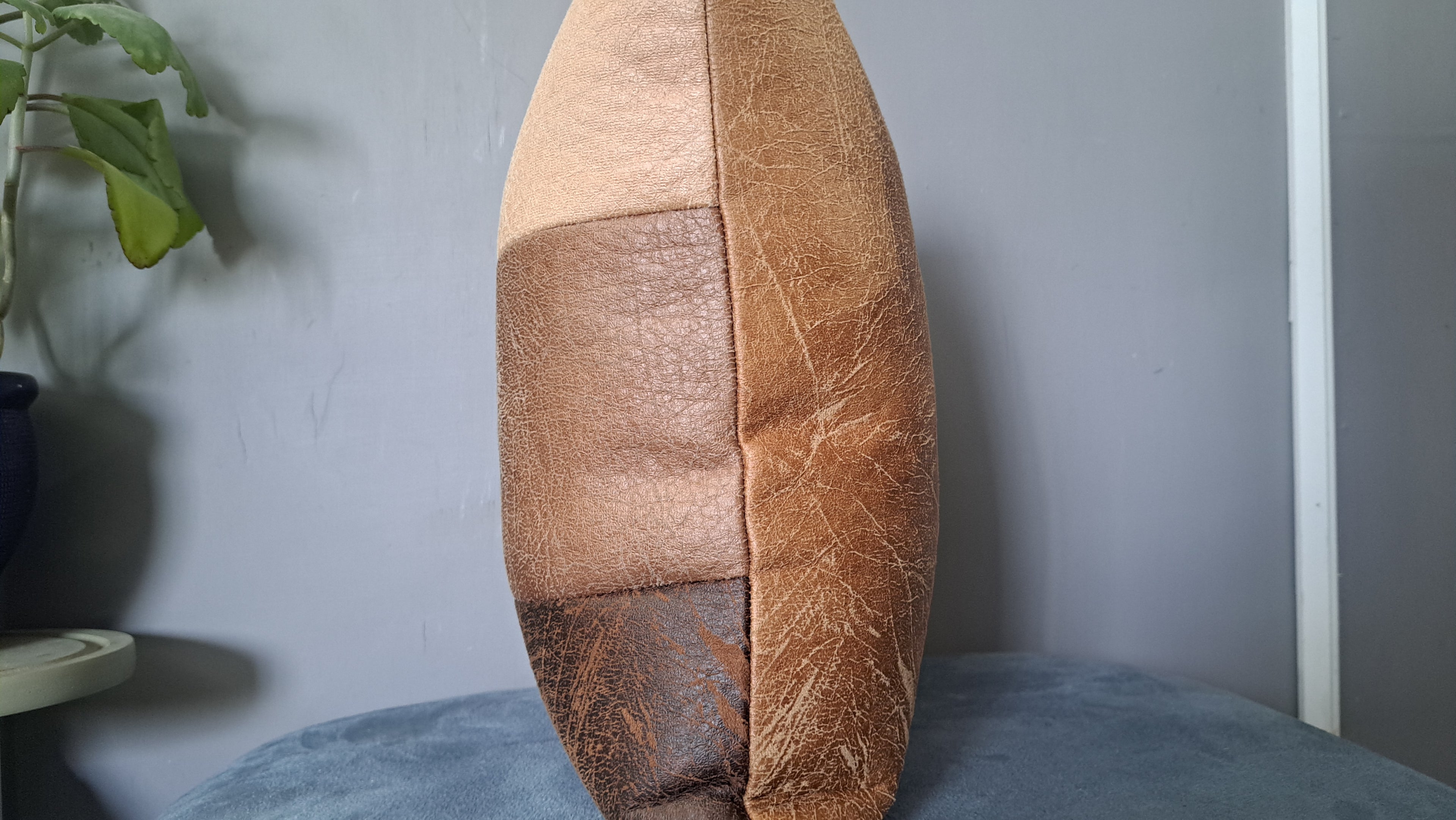 Crackled Faux Leather Pillow Cover – Neutral Ombre Handcrafted Accent 17x17
