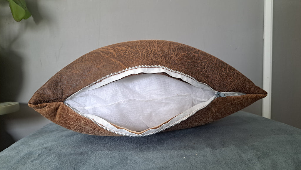 Crackled Faux Leather Pillow Cover – Neutral Ombre Handcrafted Accent 17x17