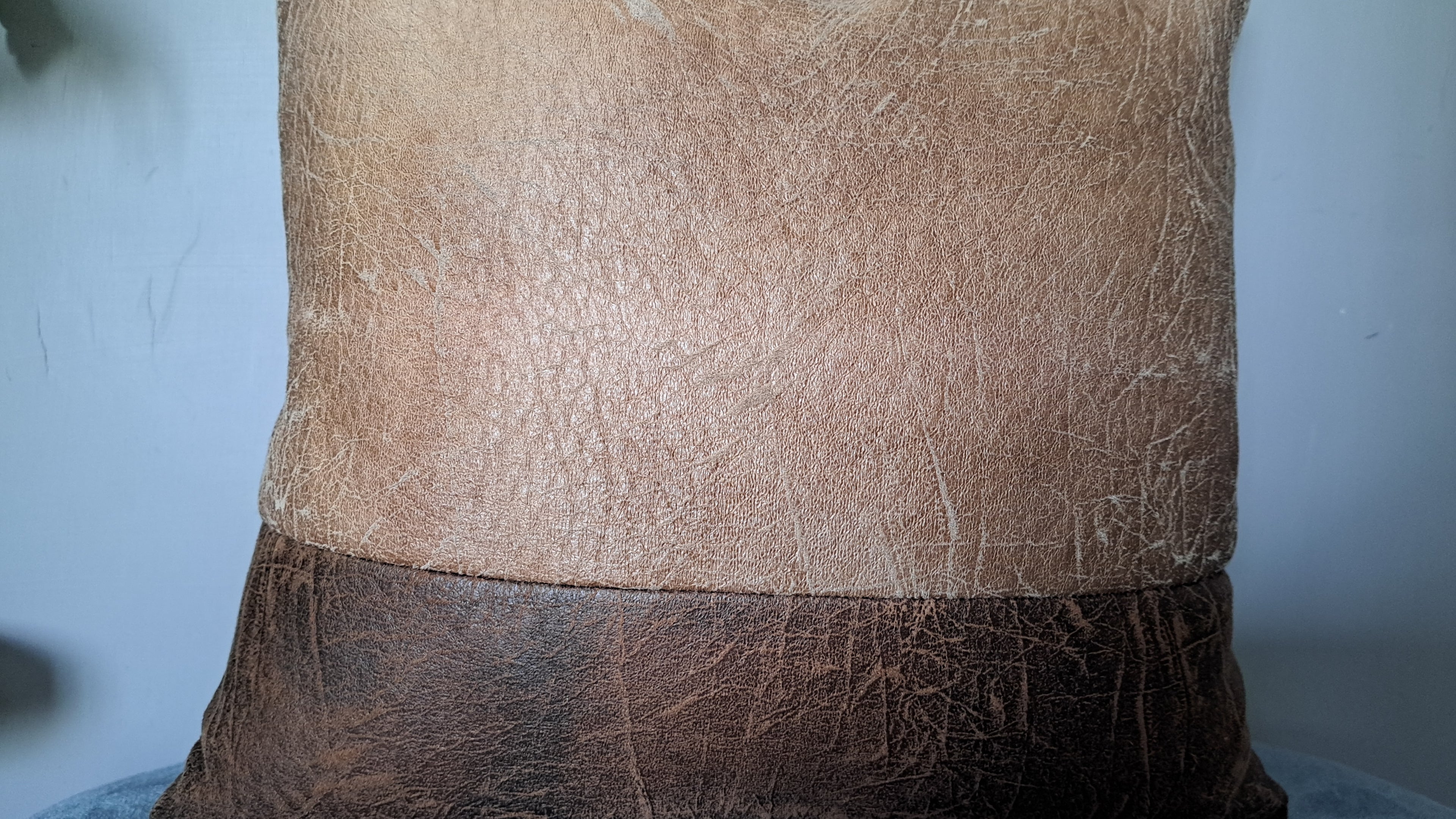 Crackled Faux Leather Pillow Cover – Warm Neutral Colour Block Handcrafted 17x17