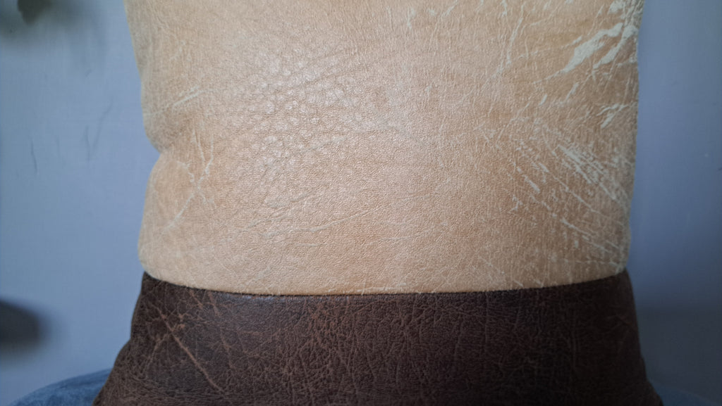 Crackled Faux Leather Pillow Cover – Warm Neutral Colour Block Handcrafted 17x17