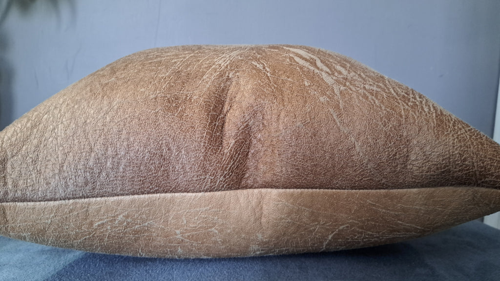 Crackled Faux Leather Pillow Cover – Warm Neutral Colour Block Handcrafted 17x17