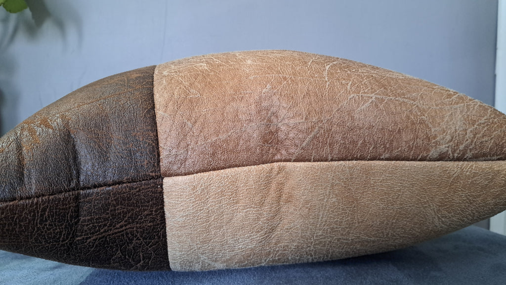 Crackled Faux Leather Pillow Cover – Warm Neutral Colour Block Handcrafted 17x17