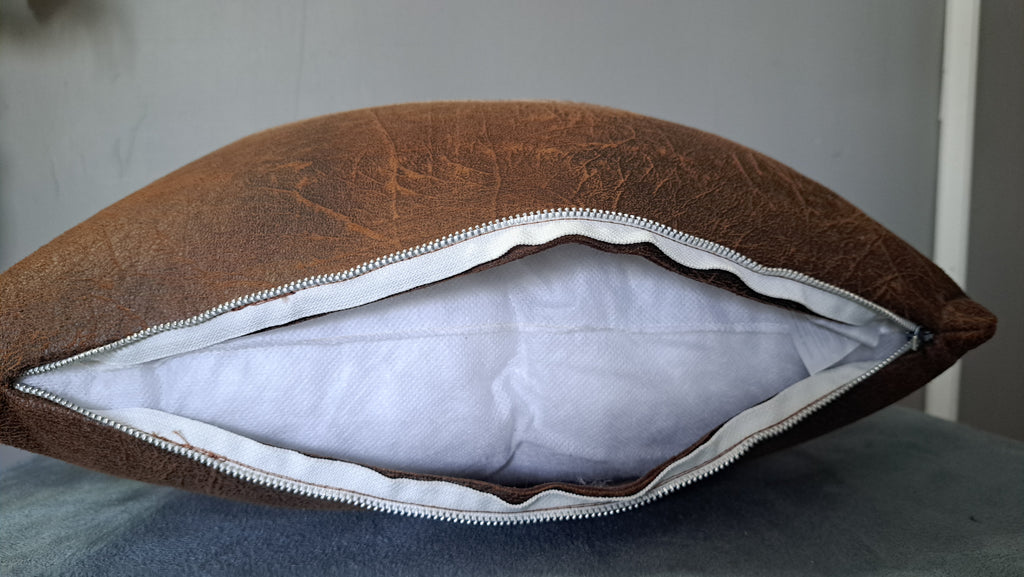 Crackled Faux Leather Pillow Cover – Warm Neutral Colour Block Handcrafted 17x17