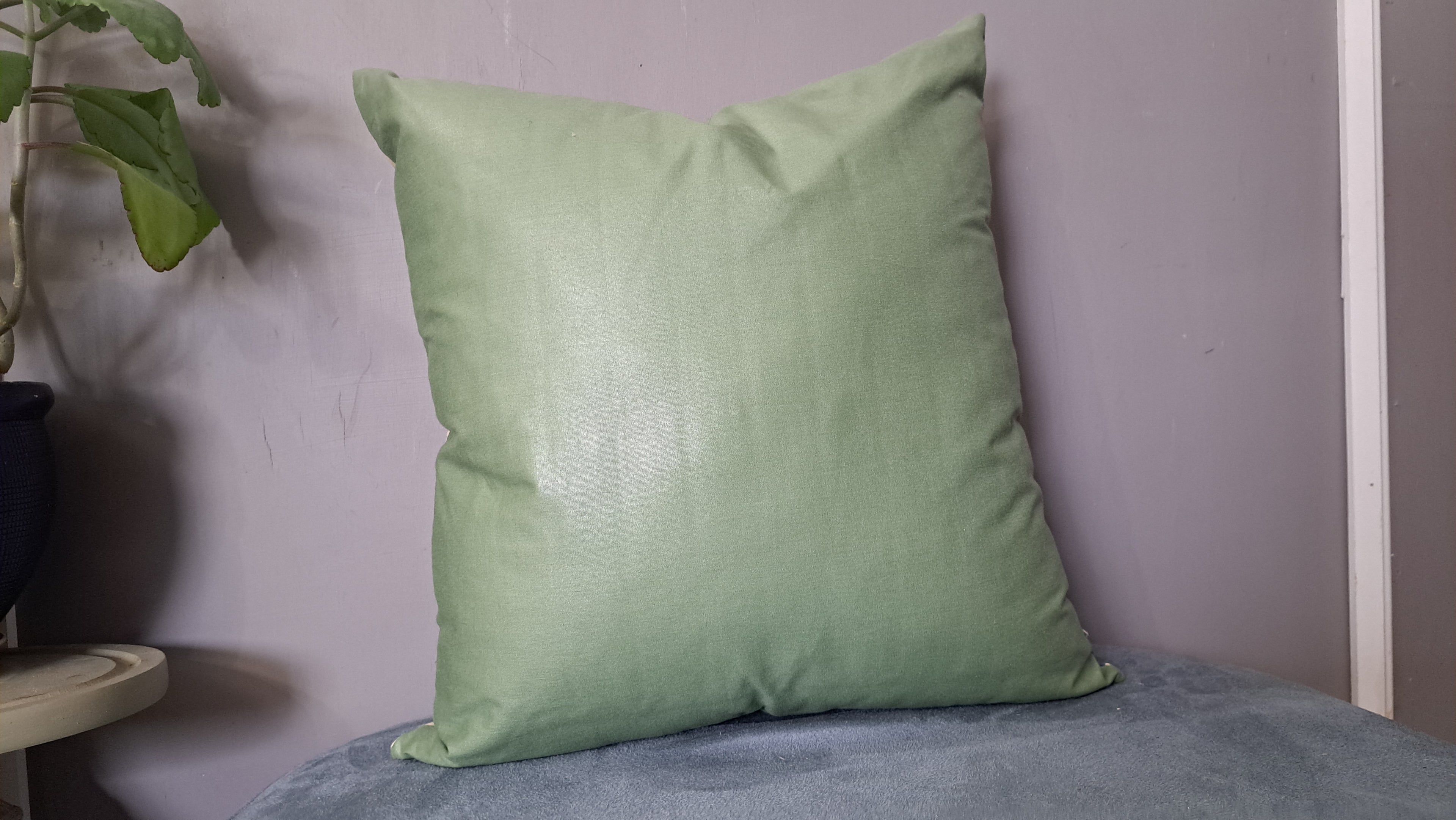 Vintage Floral Wreath Pillow Cover – Pink & Blue Bouquet with Sage Green Back | 18” x 18”