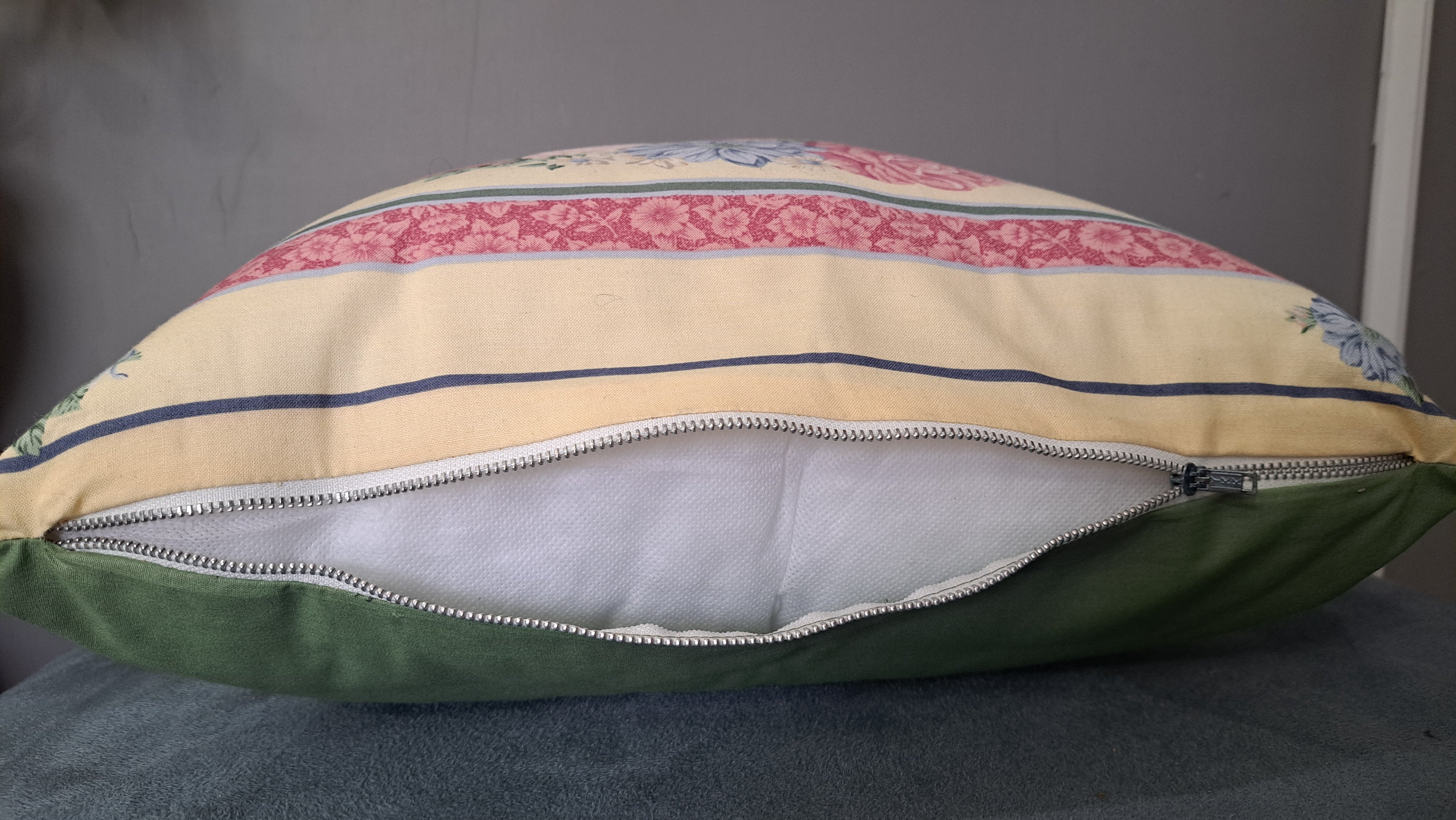 Vintage Floral Wreath Pillow Cover – Pink & Blue Bouquet with Sage Green Back | 18” x 18”