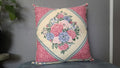 Vintage Floral Pillow Cover – Pink Rose Bouquet with Sage Green Chintz Back | 18” x 18”