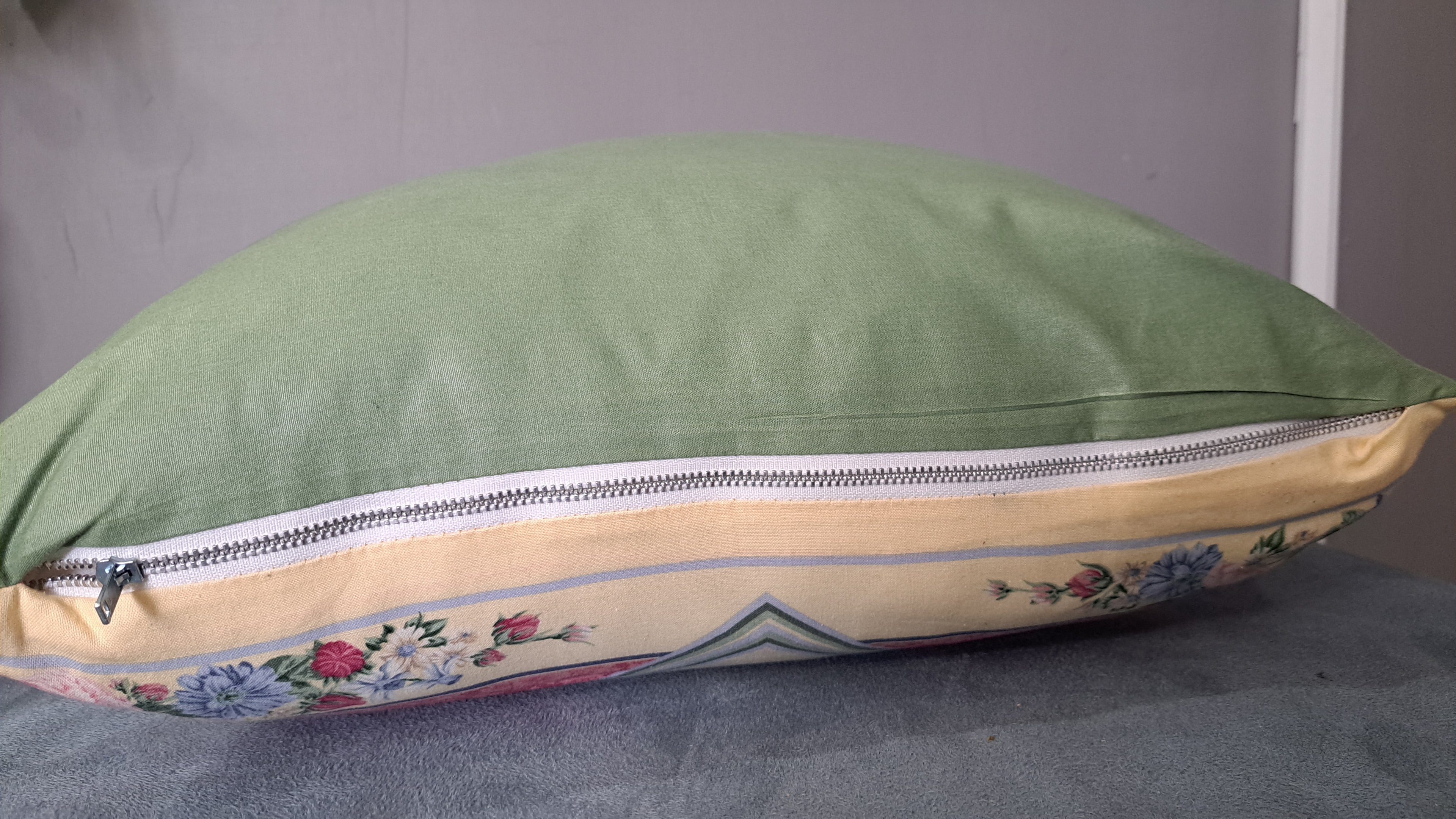 Vintage Floral Pillow Cover – Pink Rose Bouquet with Sage Green Chintz Back | 18” x 18”