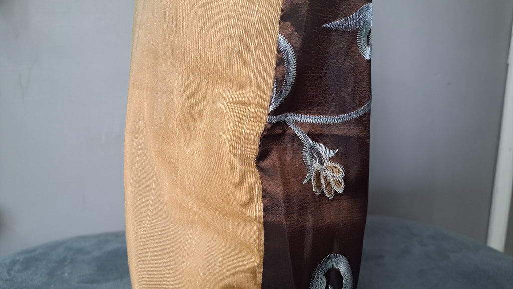 Embroidered Floral Pillow Cover – Bronze Brown with Beige Back | 17” x 16” Decorative Cushion, Textured Embroidery