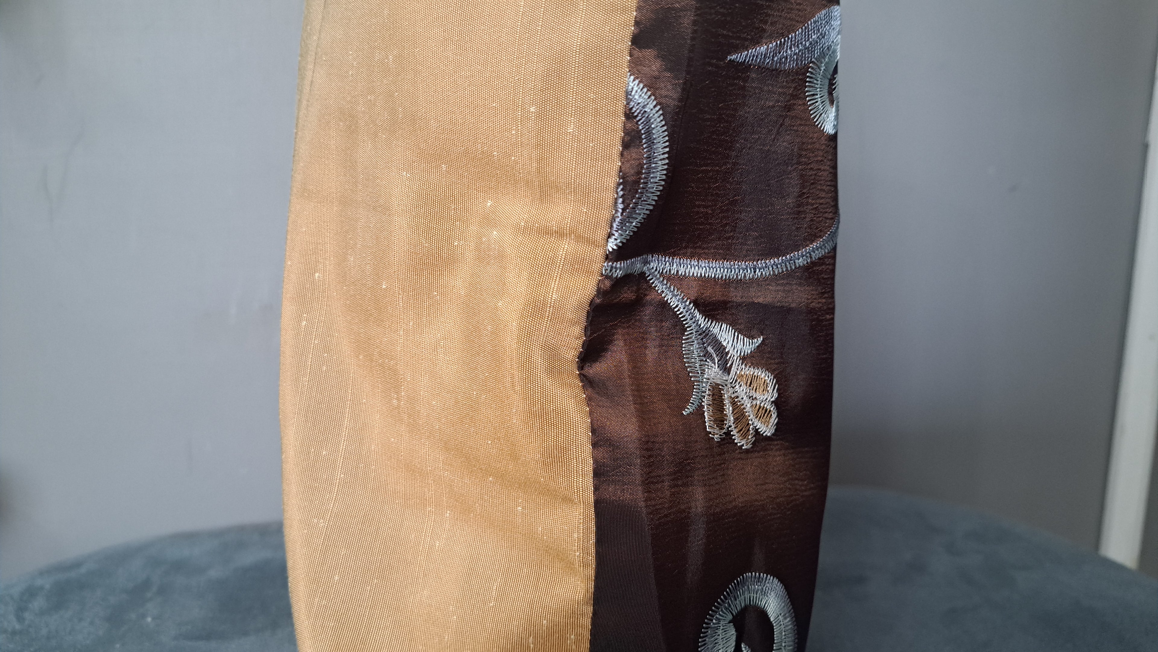 Embroidered Floral Pillow Cover – Bronze Brown with Beige Back | 17” x 16” Decorative Cushion, Textured Embroidery