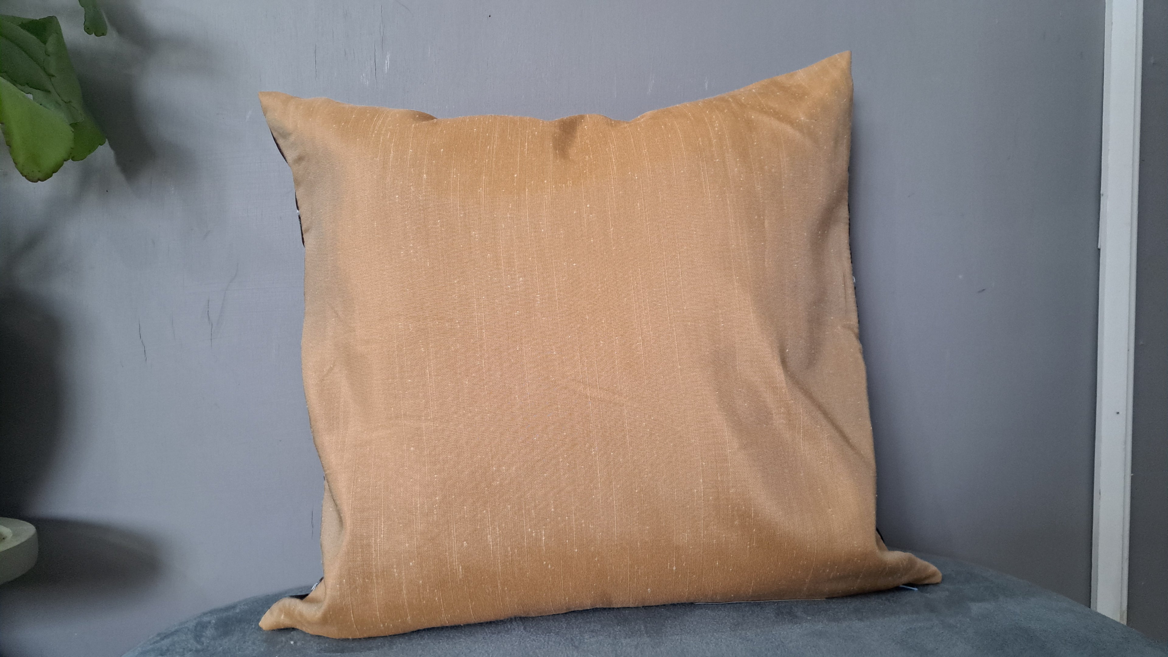 Embroidered Floral Pillow Cover – Bronze Brown with Beige Back | 17” x 16” Decorative Cushion, Textured Embroidery