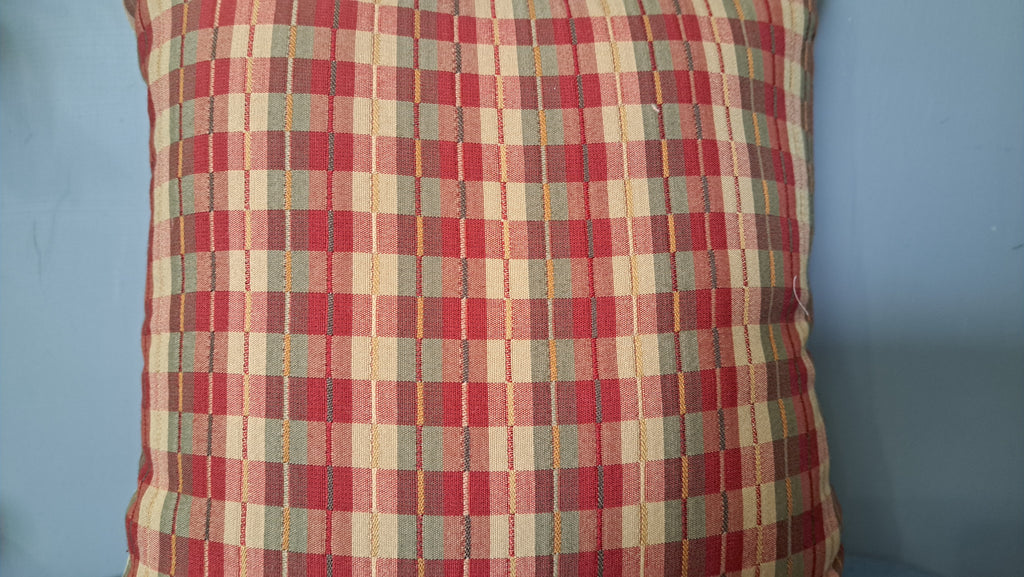 Multicolor Plaid Pillow Cover – Warm Red & Neutral Check with Textured Sage Back
