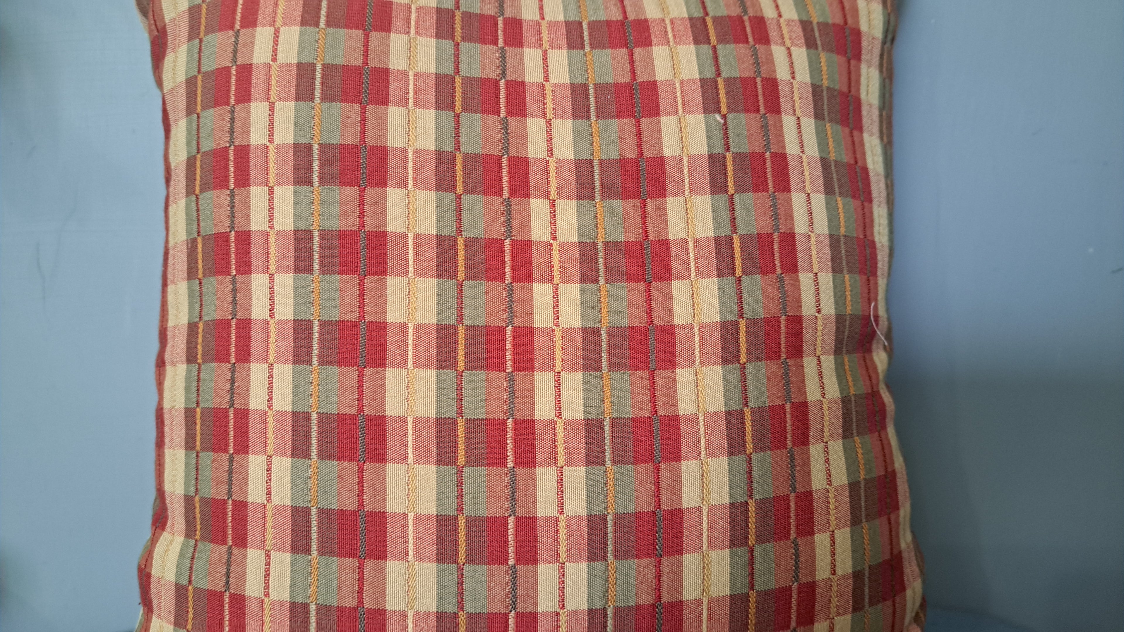 Multicolor Plaid Pillow Cover – Warm Red & Neutral Check with Textured Sage Back