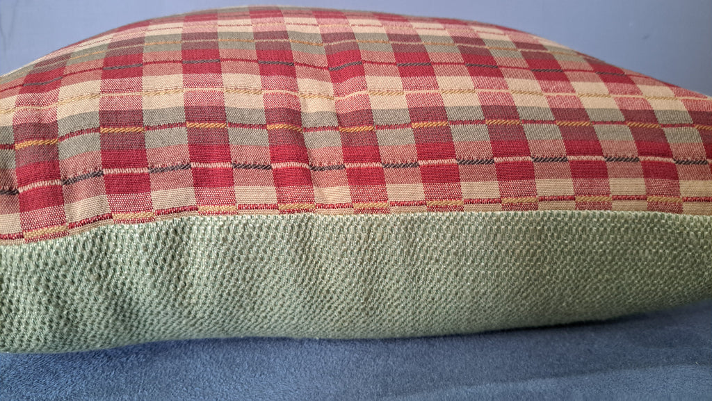 Multicolor Plaid Pillow Cover – Warm Red & Neutral Check with Textured Sage Back