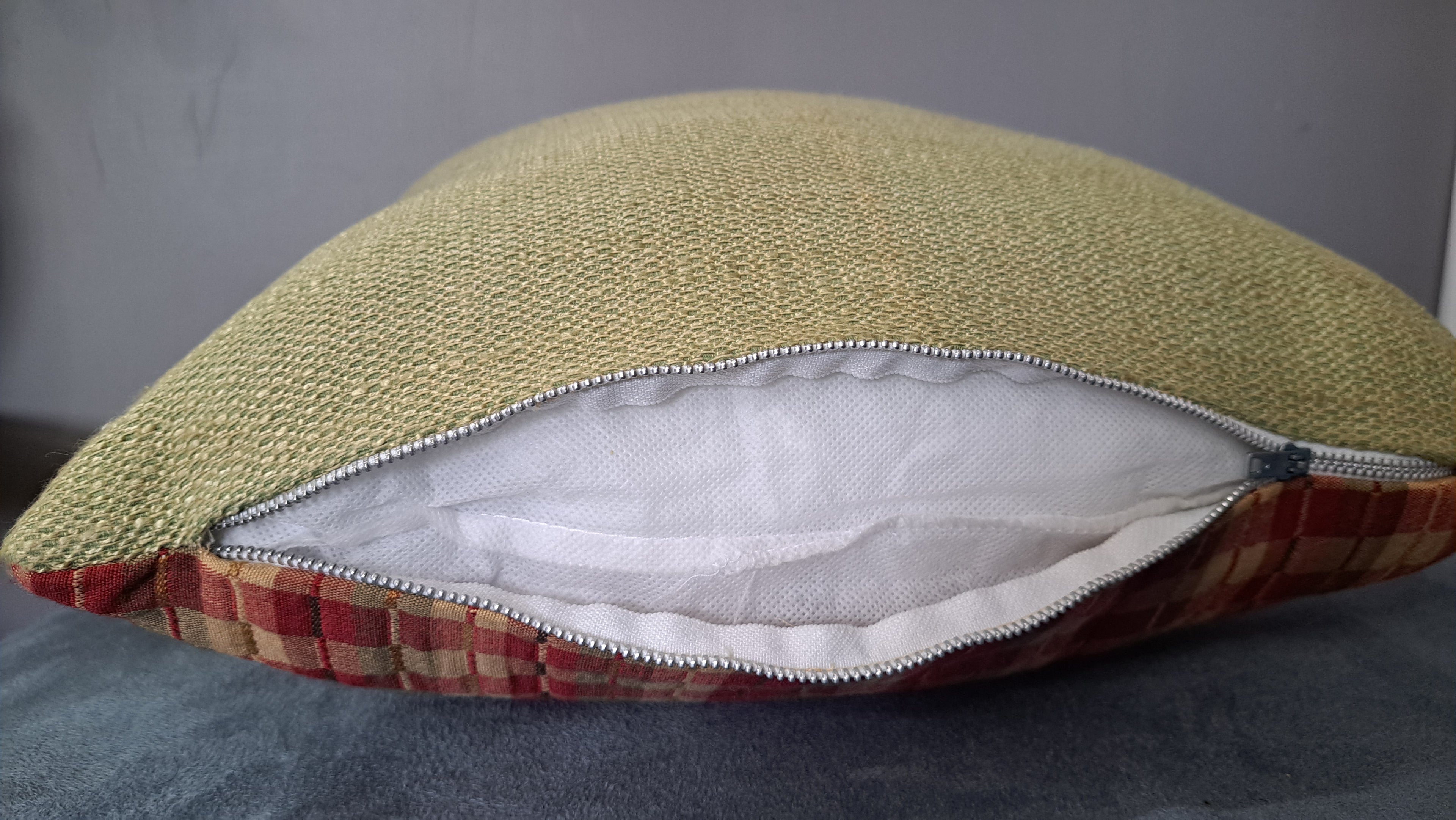 Multicolor Plaid Pillow Cover – Warm Red & Neutral Check with Textured Sage Back