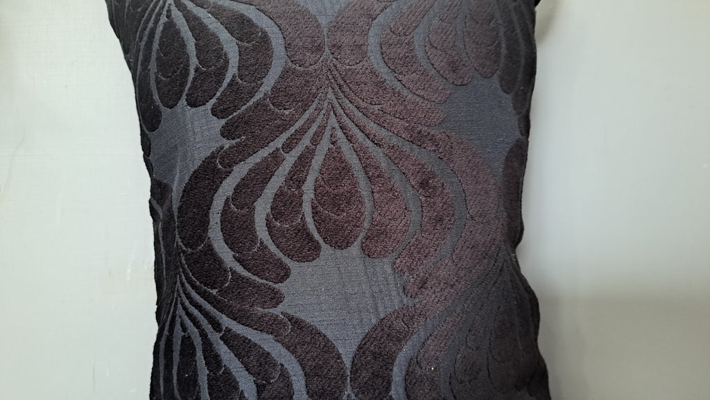 Dark Brocade Floral Pillow Cover – Black & Deep Brown Textured Cushion | 12” x 16”