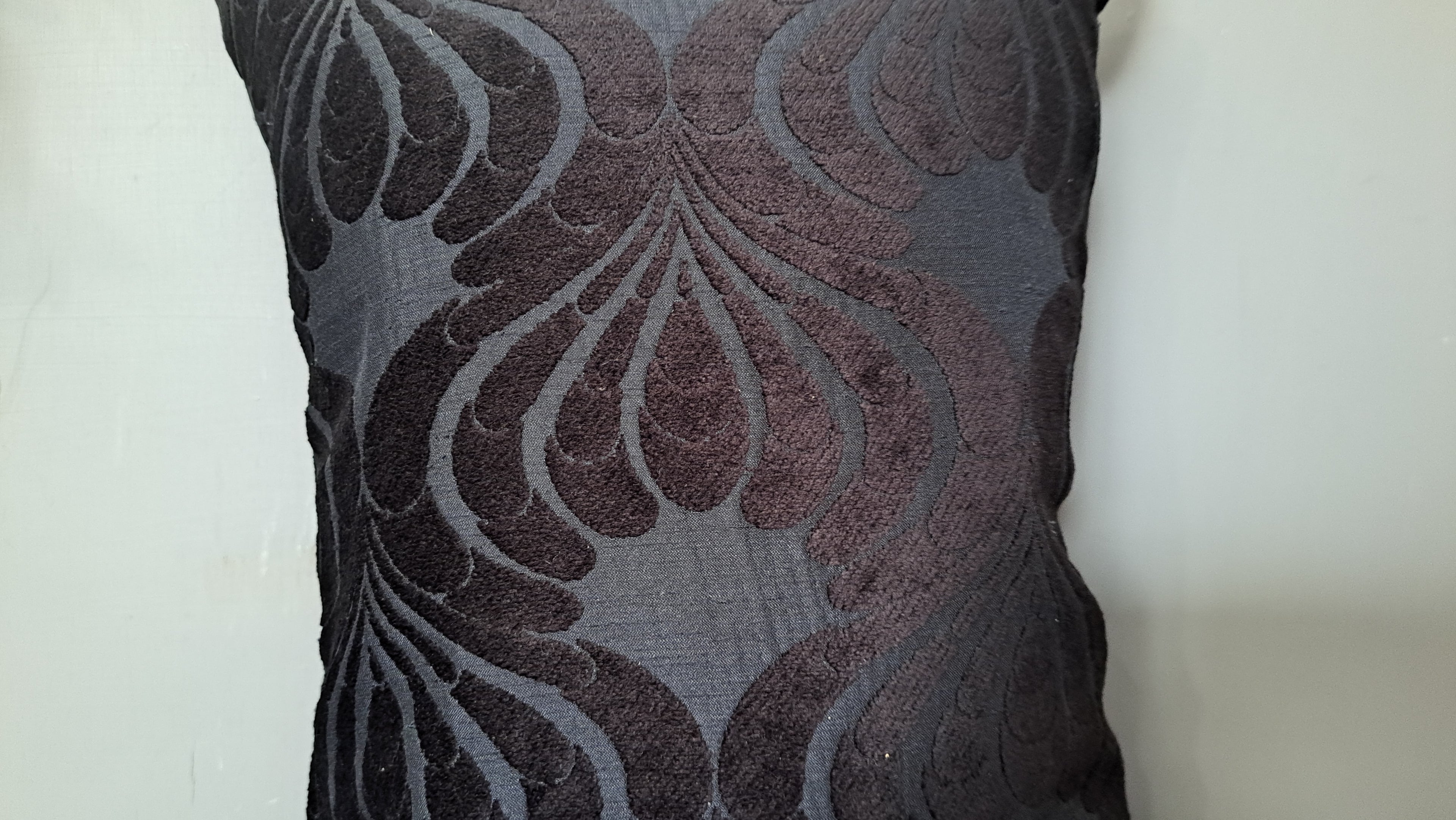 Dark Brocade Floral Pillow Cover – Black & Deep Brown Textured Cushion | 12” x 16”