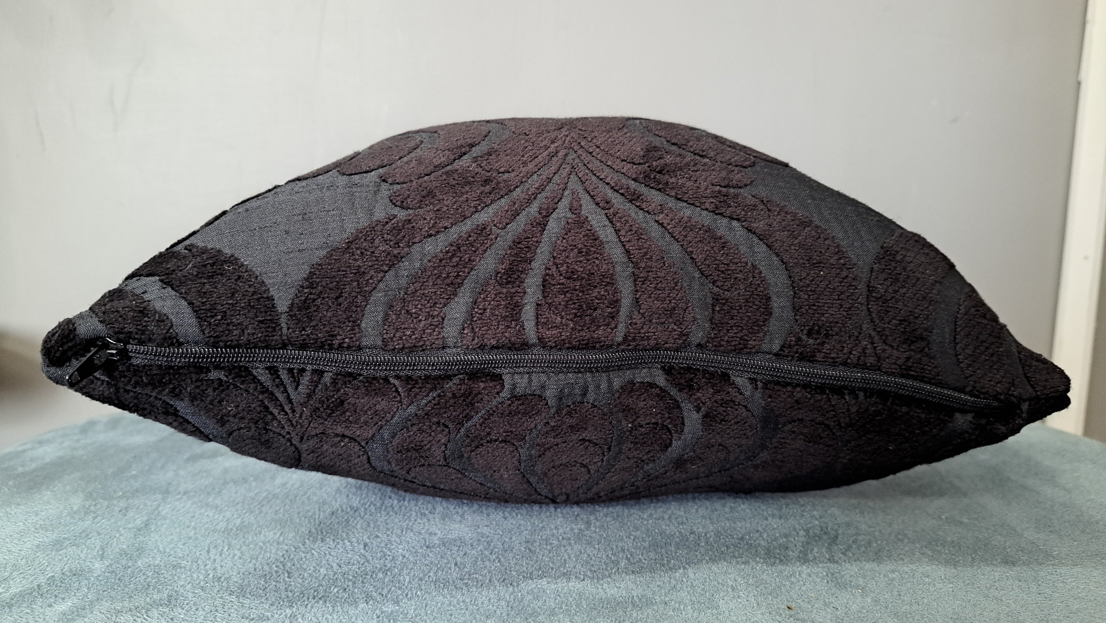 Dark Brocade Floral Pillow Cover – Black & Deep Brown Textured Cushion | 12” x 16”