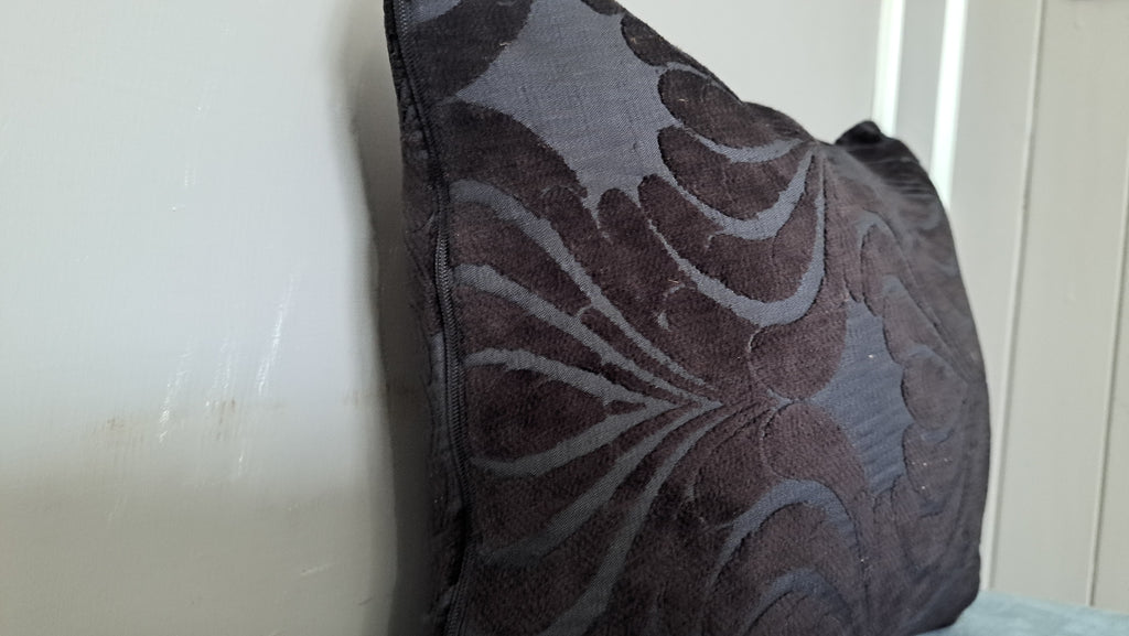 Dark Brocade Floral Pillow Cover – Black & Deep Brown Textured Cushion | 12” x 16”