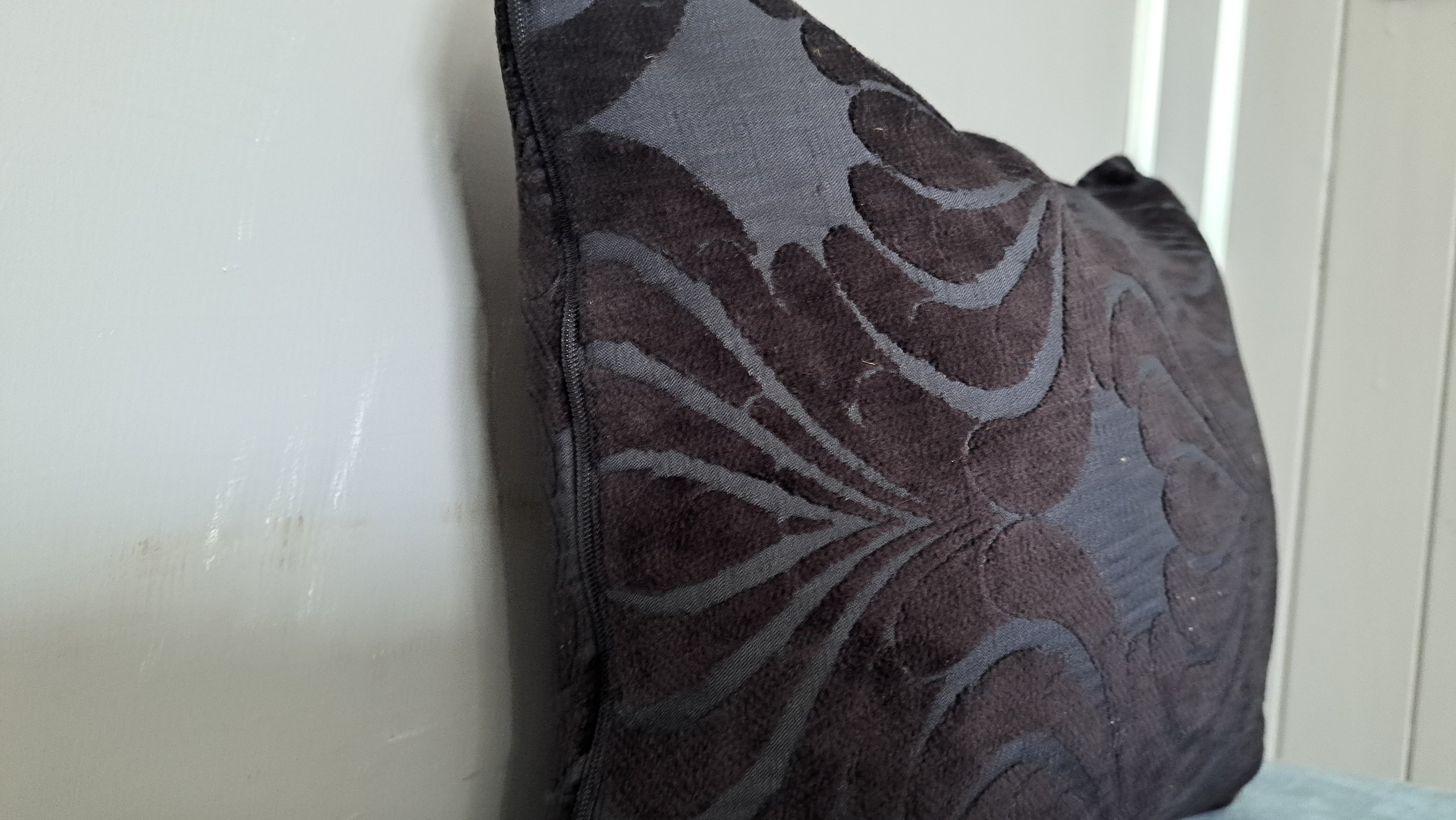Dark Brocade Floral Pillow Cover – Black & Deep Brown Textured Cushion | 12” x 16”